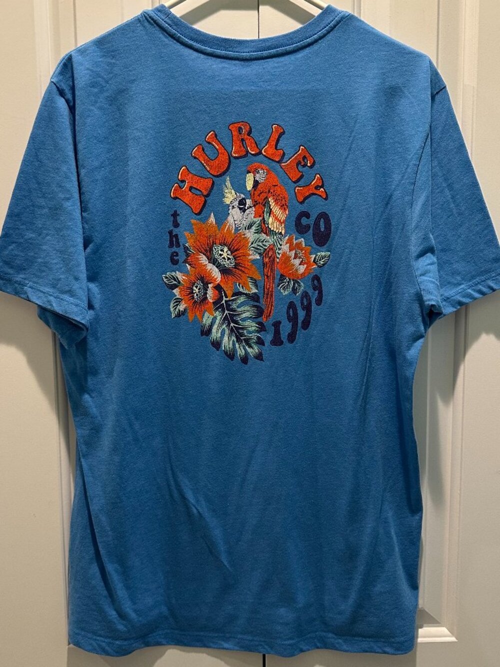 Hurley Everyday Tee Tropical Parrot Graphic Blue Men's Large